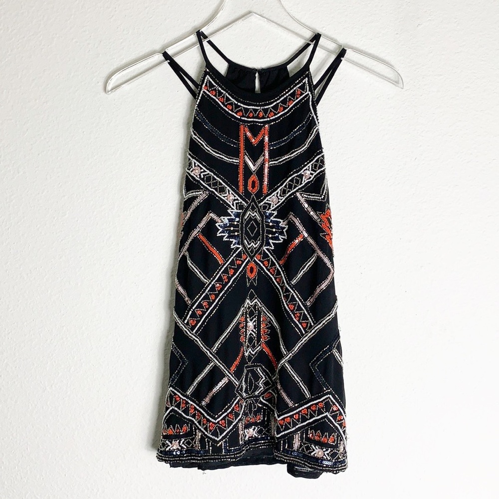 Parker Geometric Sequin Beaded Sleeveless Blouse
